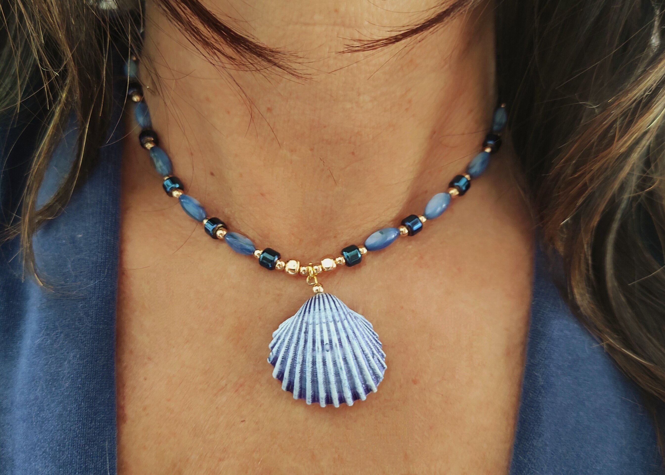 Collar Concha azul marino y nacar - 6