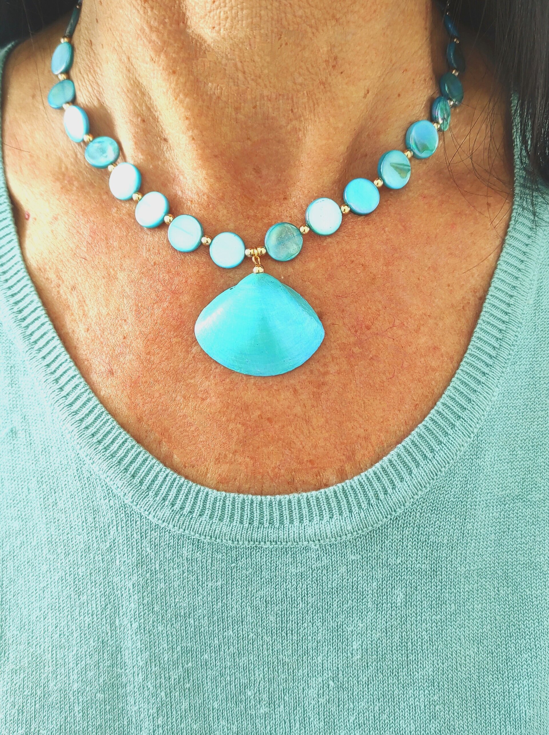 Collar nacar turquesa y Concha marina - 7