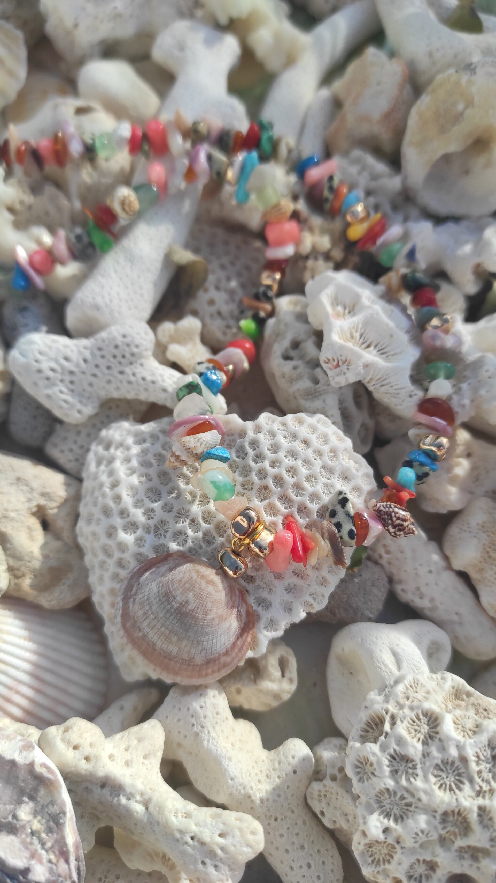 Collar concha, piedras, nácar y coral multicolor - 4