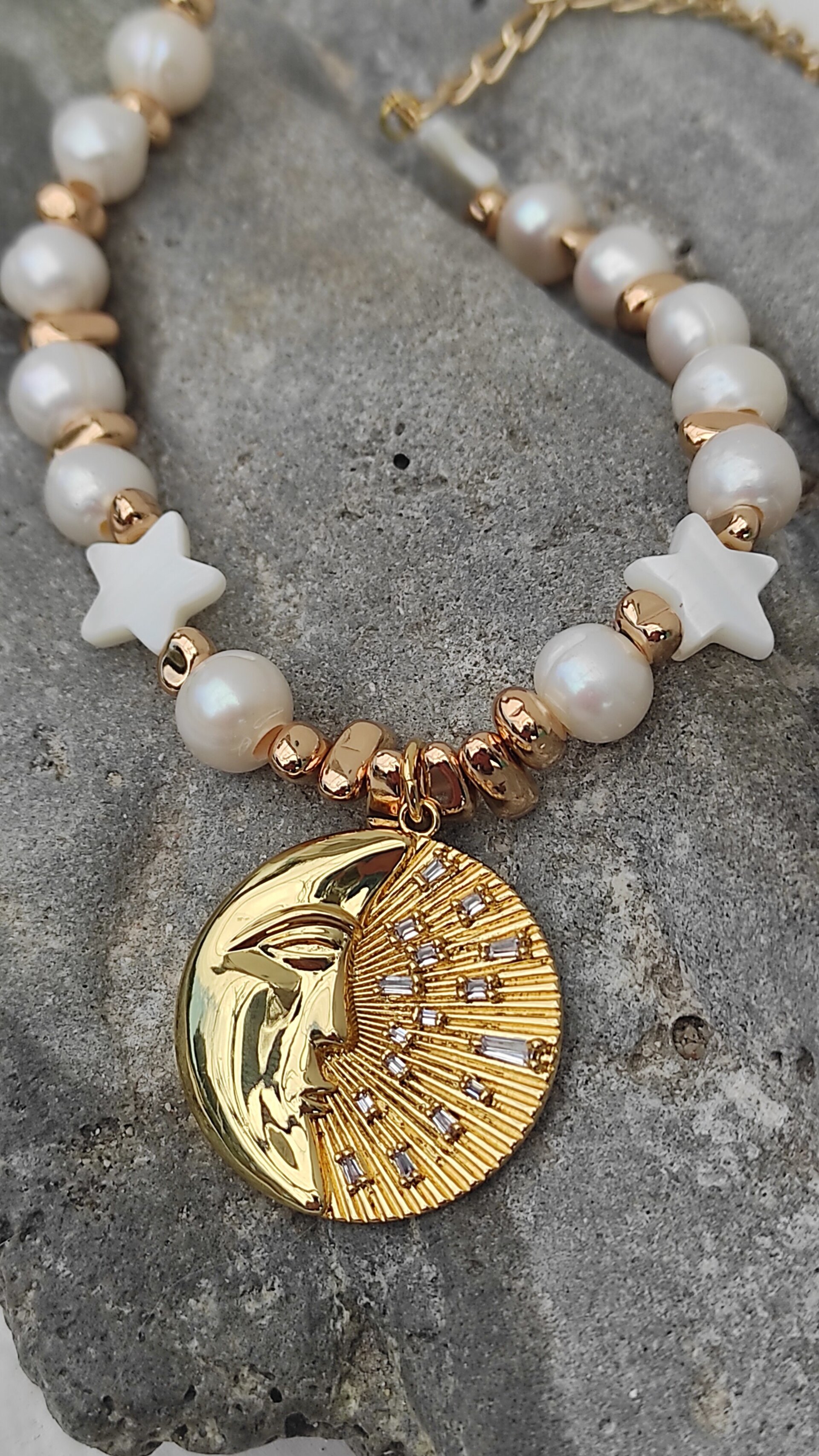 Collar luna y estrella de nácar con perlas - 8
