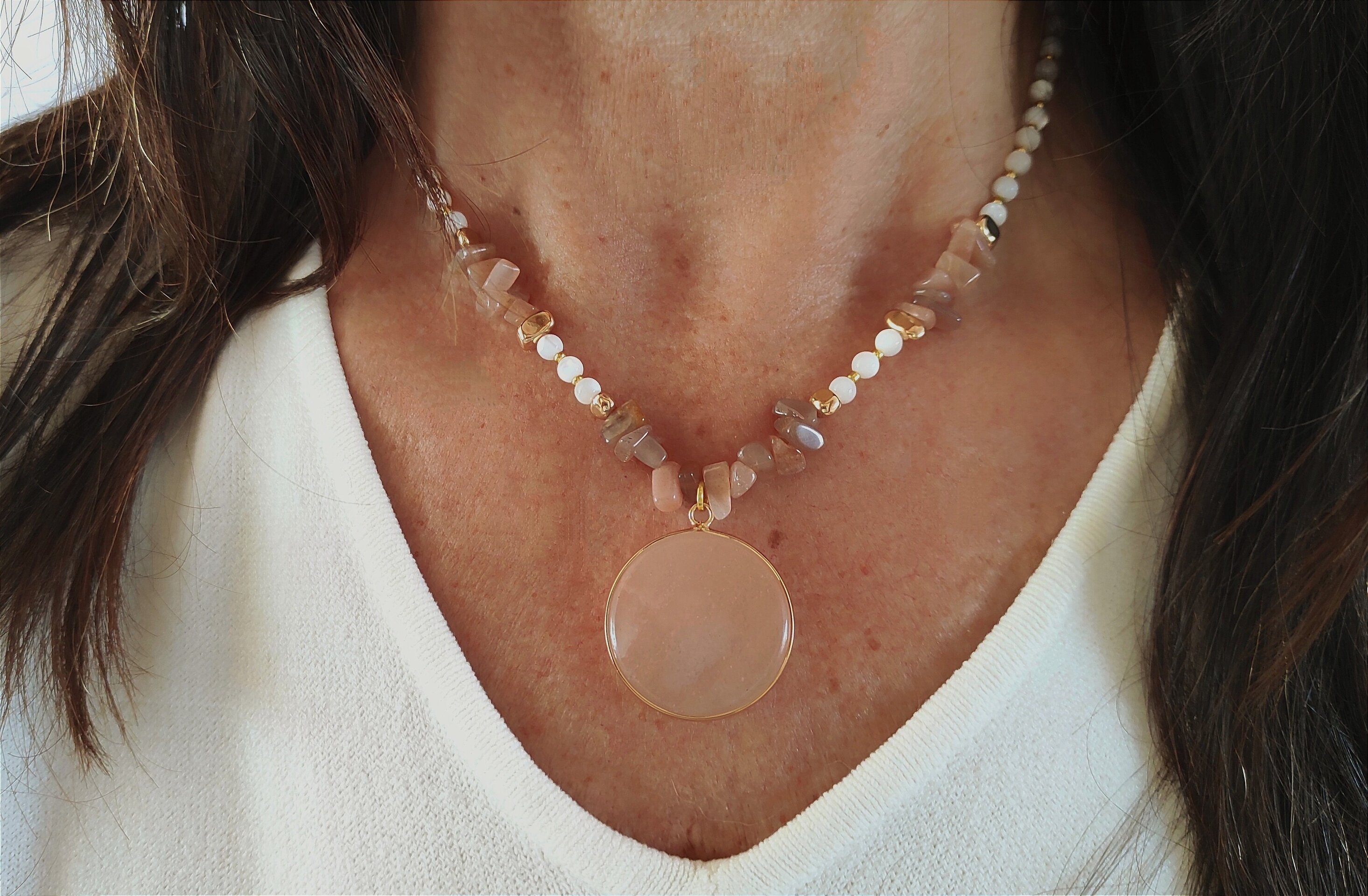 Collar piedra de luna naranja y nácar - 4