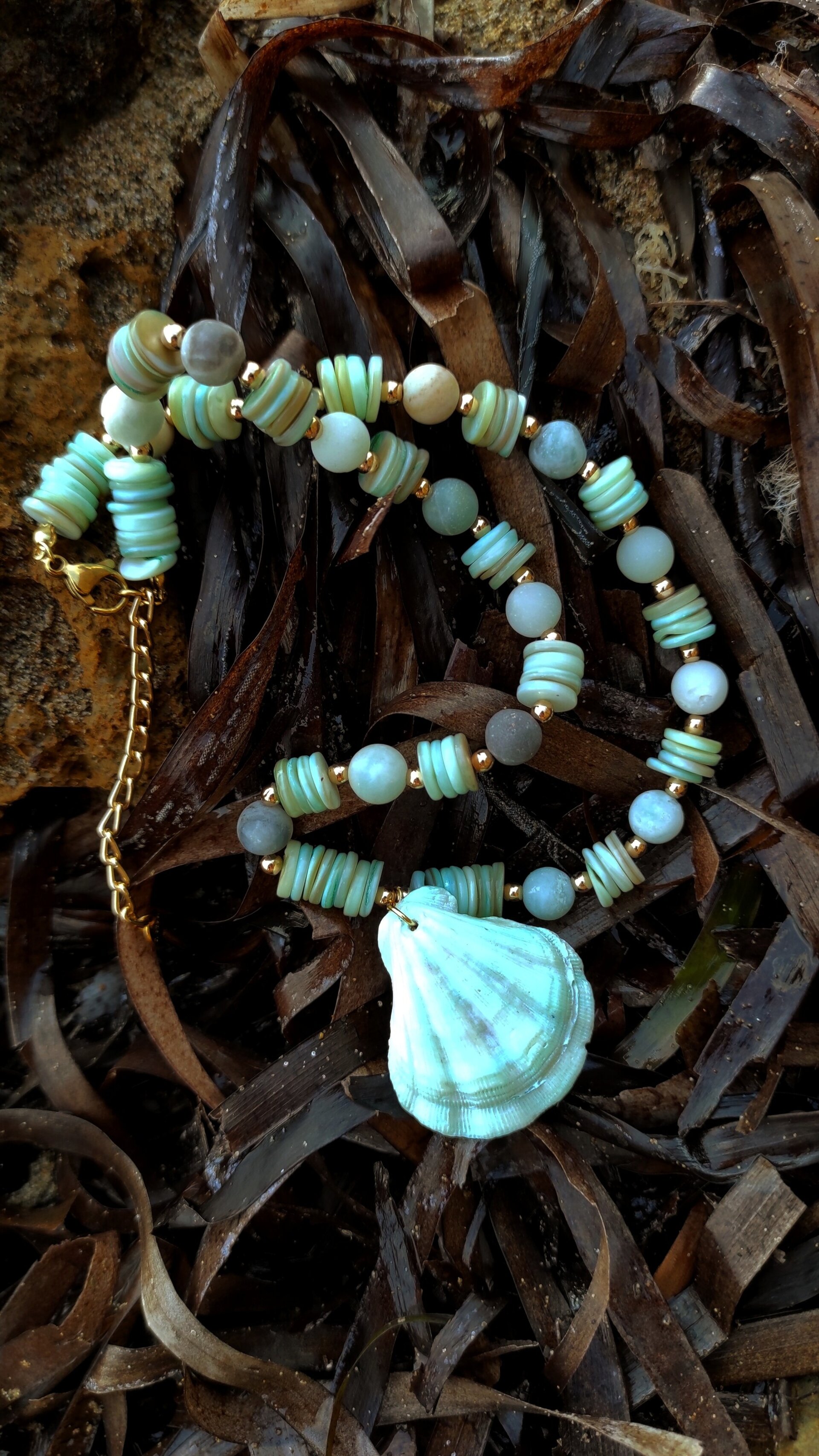 Collar concha vieira verde mar - 2