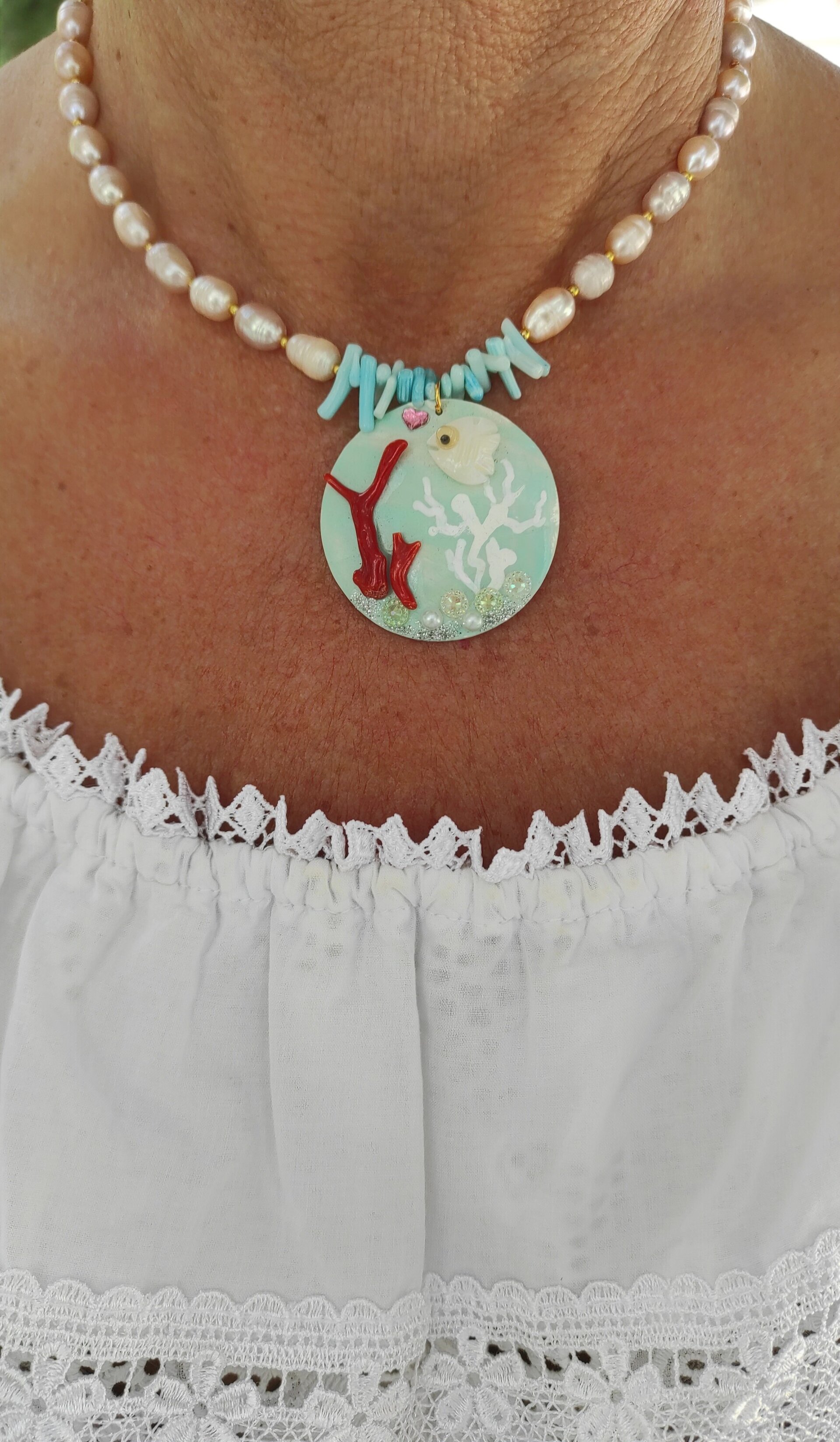 Collar de perlas, nácar y arrecife de coral - 4