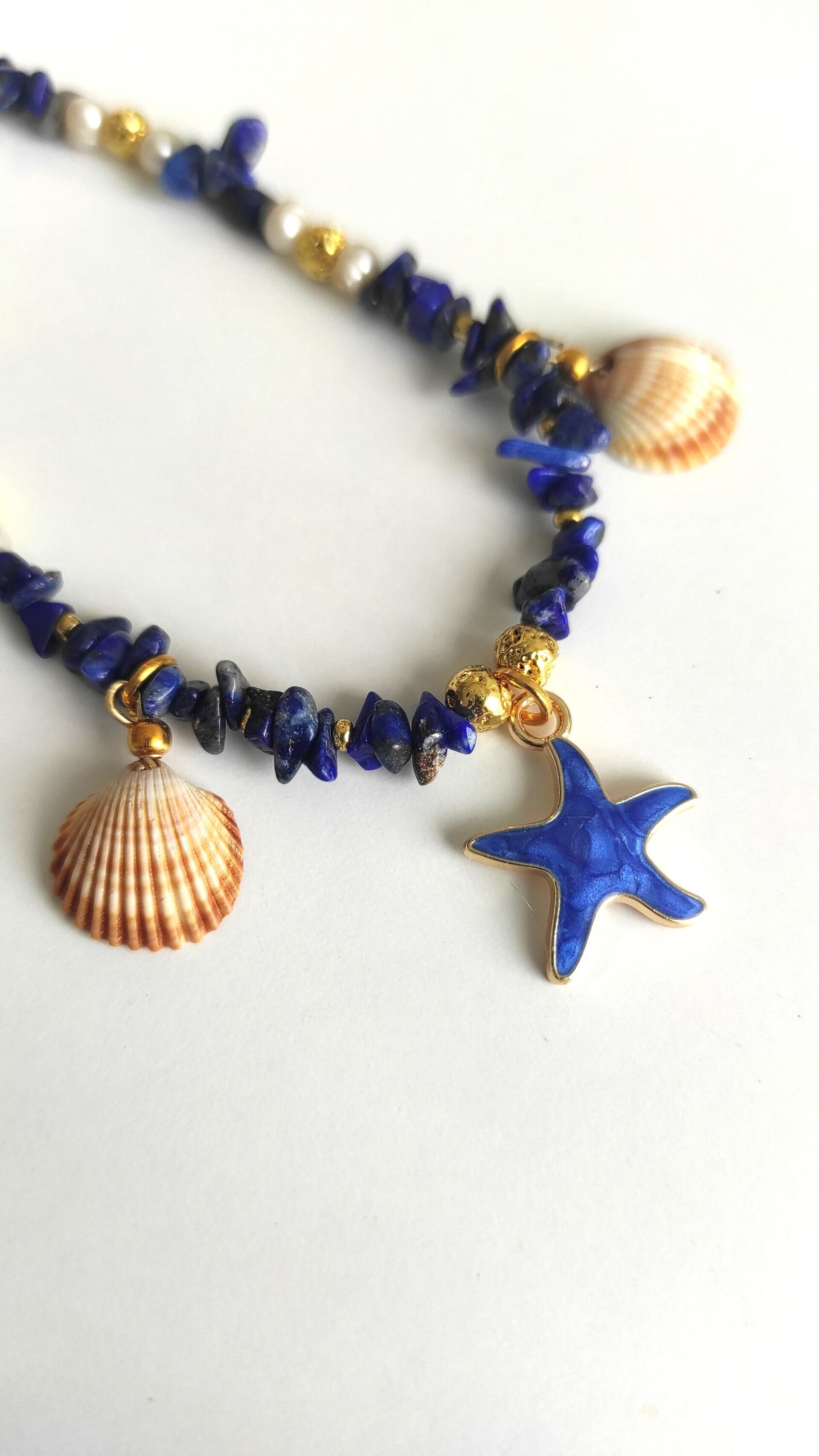 Collar gargantilla lapizlázuli y estrella de mar azul - 3