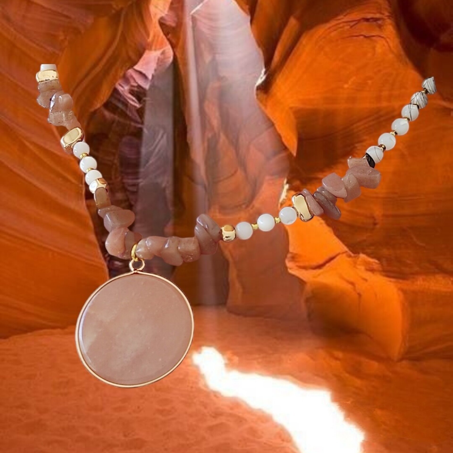 Collar piedra de luna naranja y nácar - 5