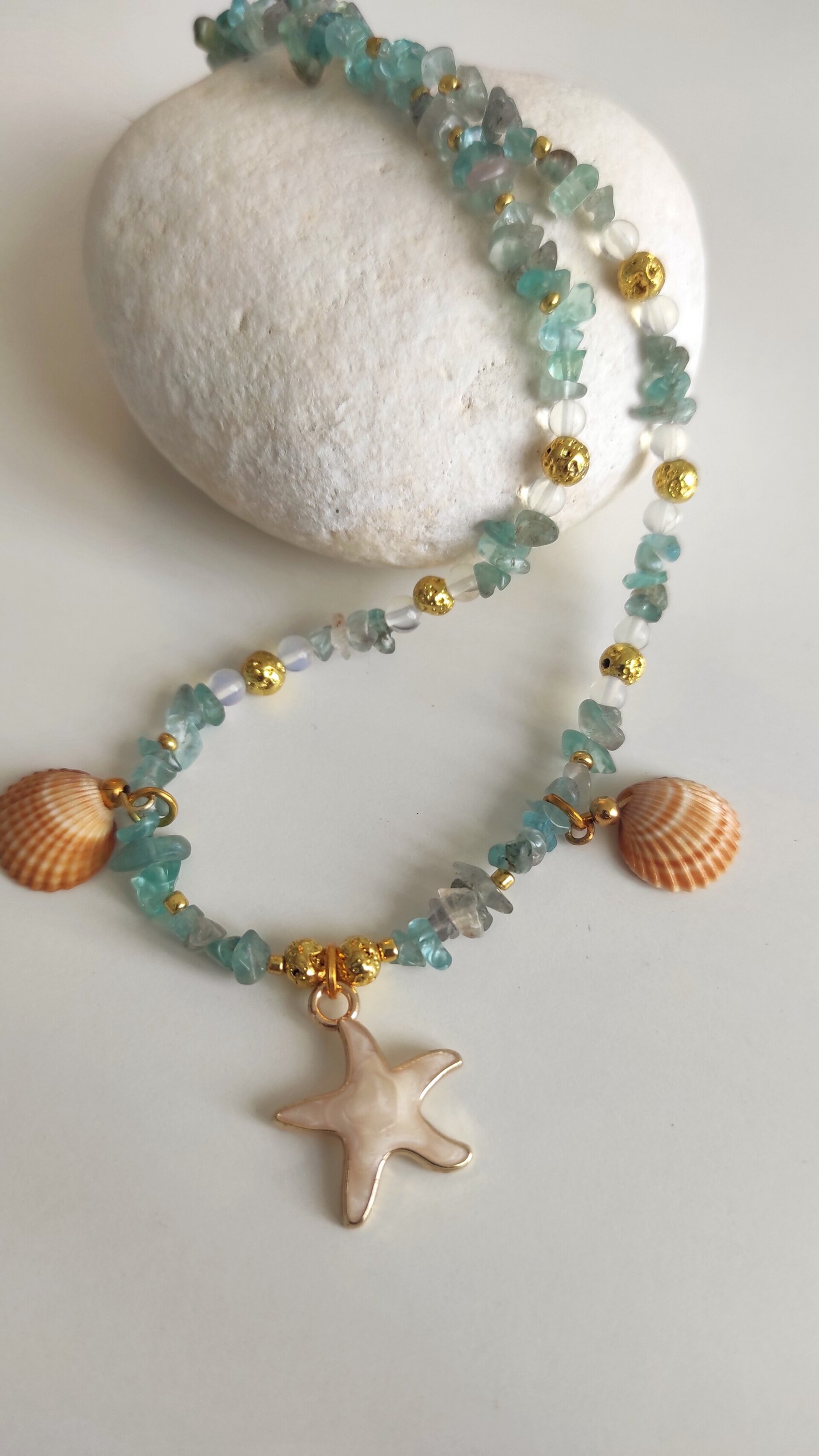 Collar gargantilla agua marina y estrella de mar blanca. - 7