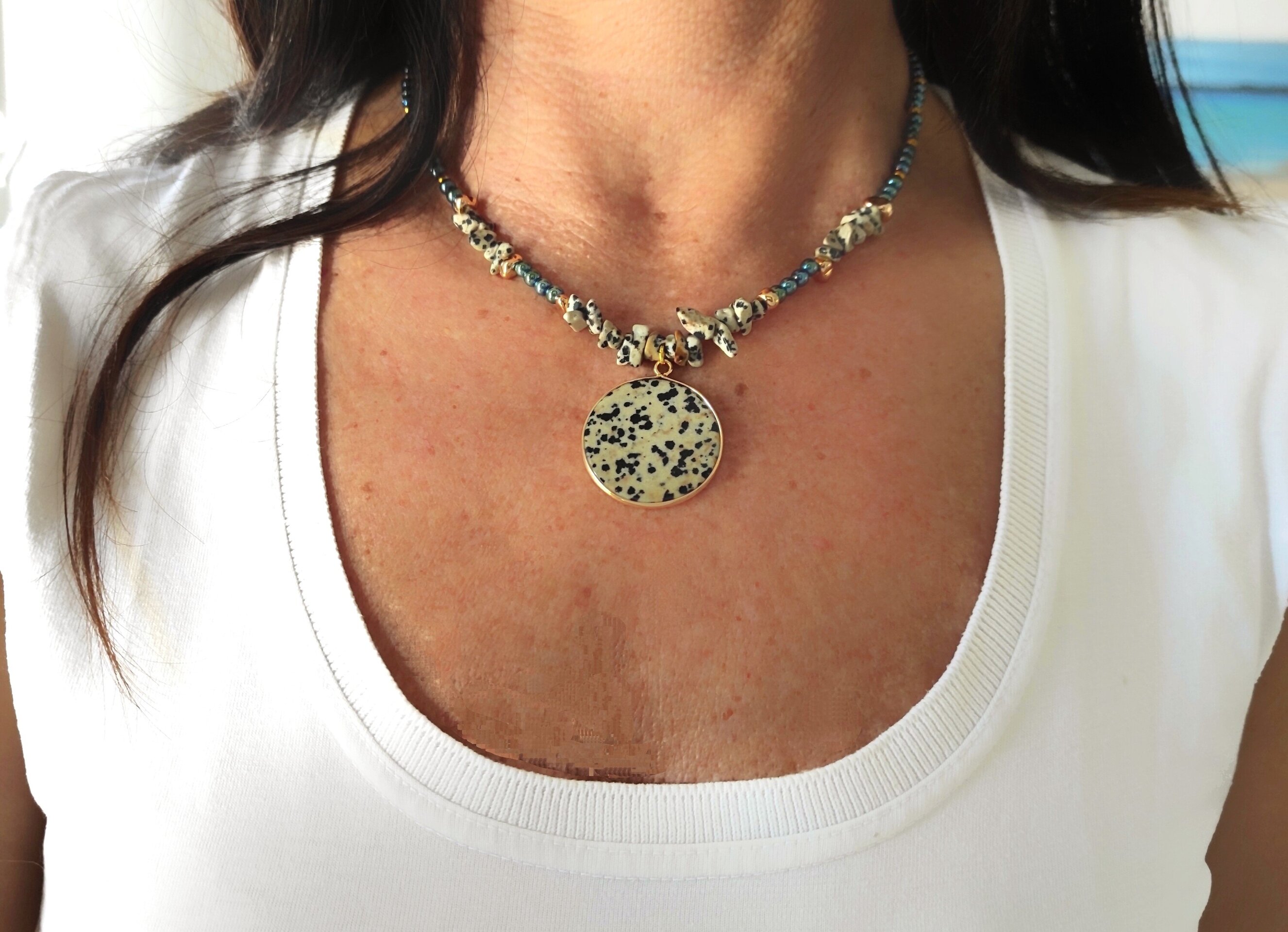 Collar Jaspe dálmata, hematítes y piedras de jaspe - 6