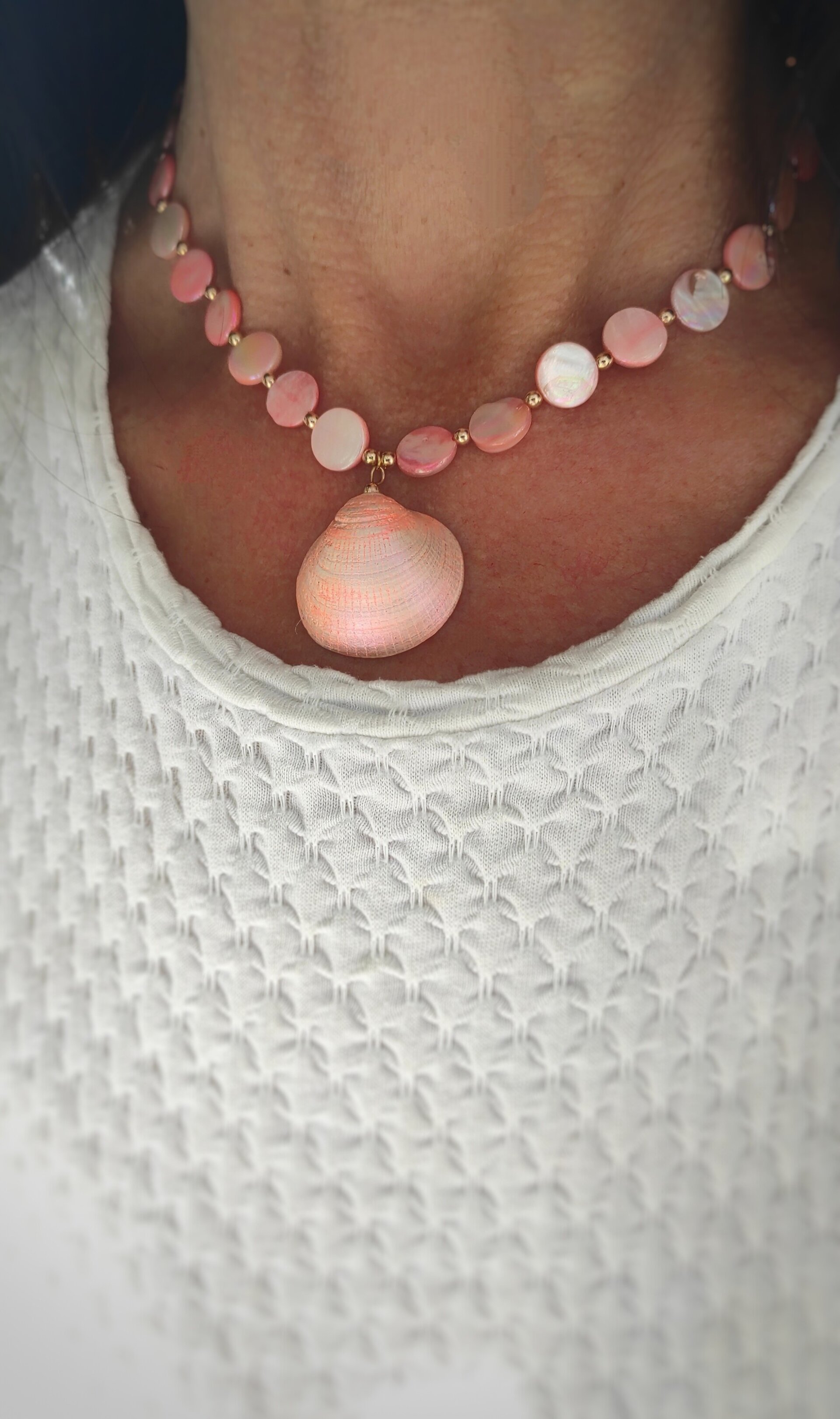 Collar nácar rosa y concha marina. - 5