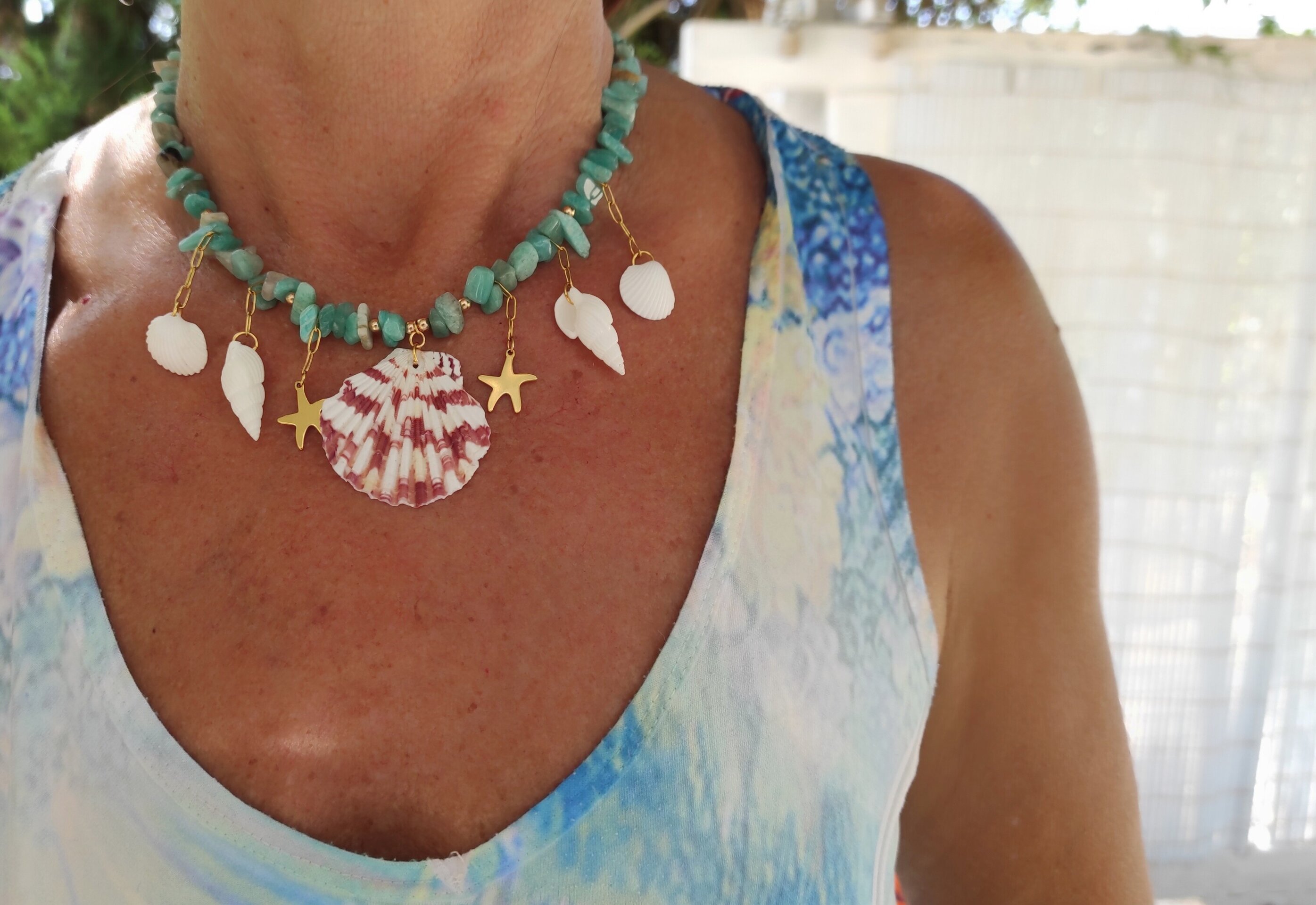 Collar amazonitas,conchas y caracolas - 2